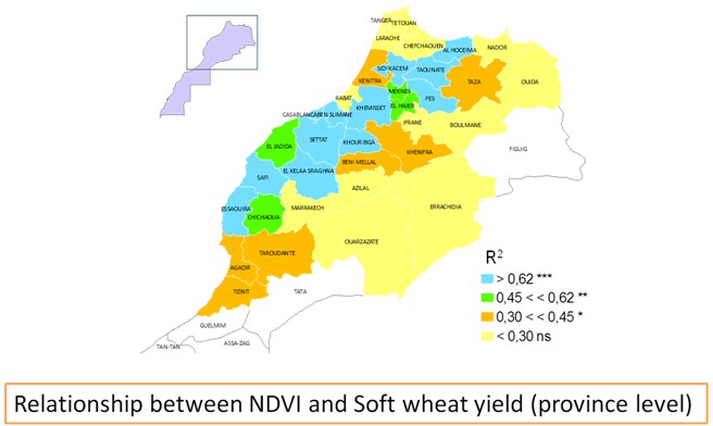 Relationship between NDVI and Soft wheat yield (province level)